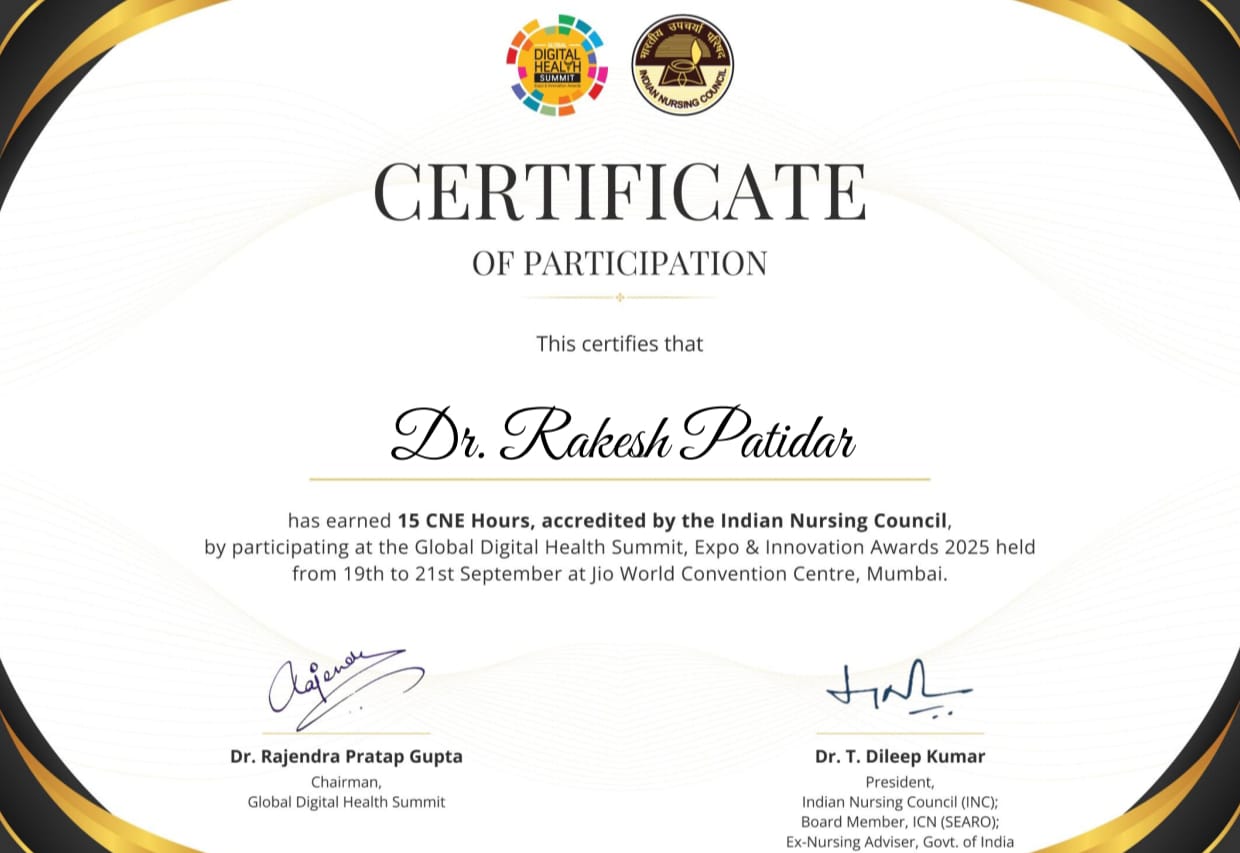 15 સિએનઈ  કલાકો, ઇન્ડિયન નર્સિંગ કાઉન્સિલ દ્વારા માન્યતા પ્રાપ્ત