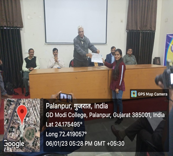 1st rank got in Poster Presentation (Microbiology) by Suryavanshi Aditi Vikrambhai in One day National Conference at Palanpur