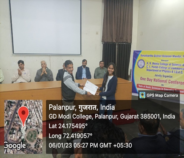 2nd rank got in Poster Presentation (Microbiology) by Parmar Rinku Rajendrabhai  in One day National Conference at Palanpur